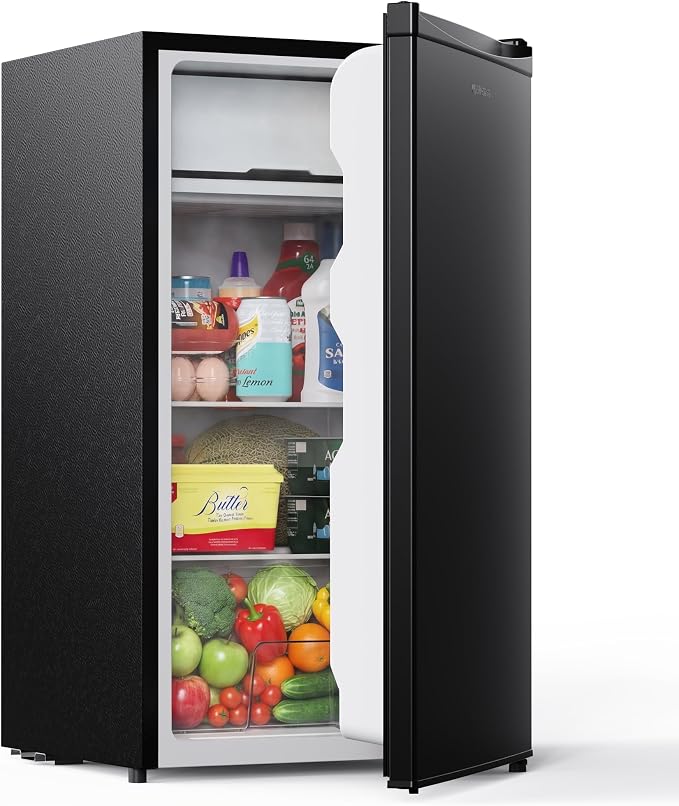 Upstreman 3.2 Cu.Ft Mini Fridge with Freezer, Black-BR321